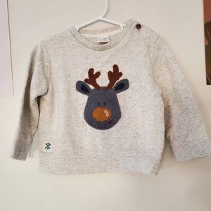 Zara Baby Boy Sweatshirt Moose Head Heathered White/Gray 18-24 M Long Sleeve